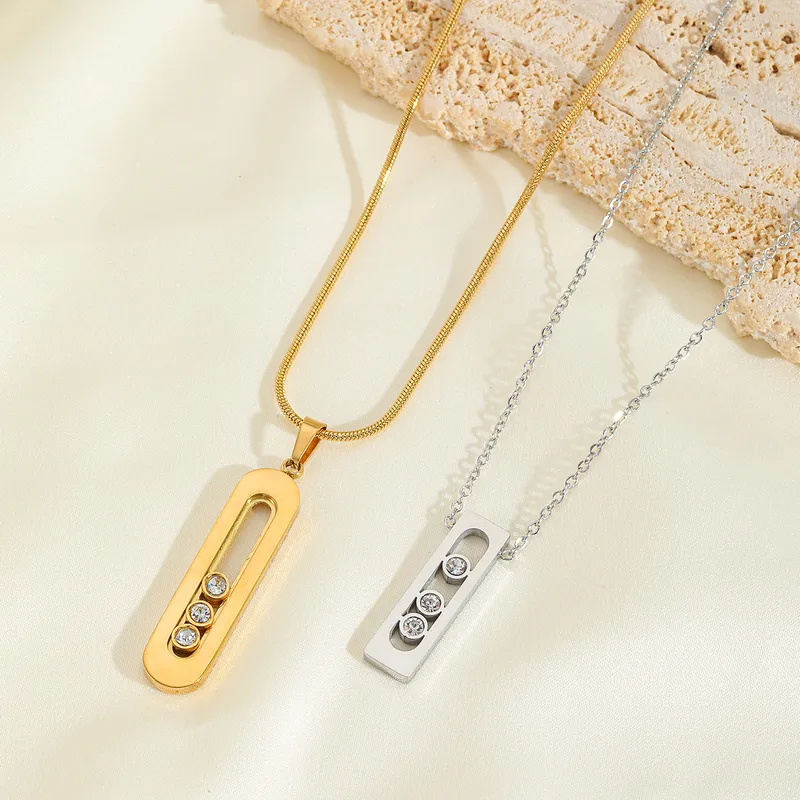 Casual Commute Geometric Rectangle 316 Stainless Steel  Plating Inlay Zircon 18K Gold Plated Women's Pendant Necklace