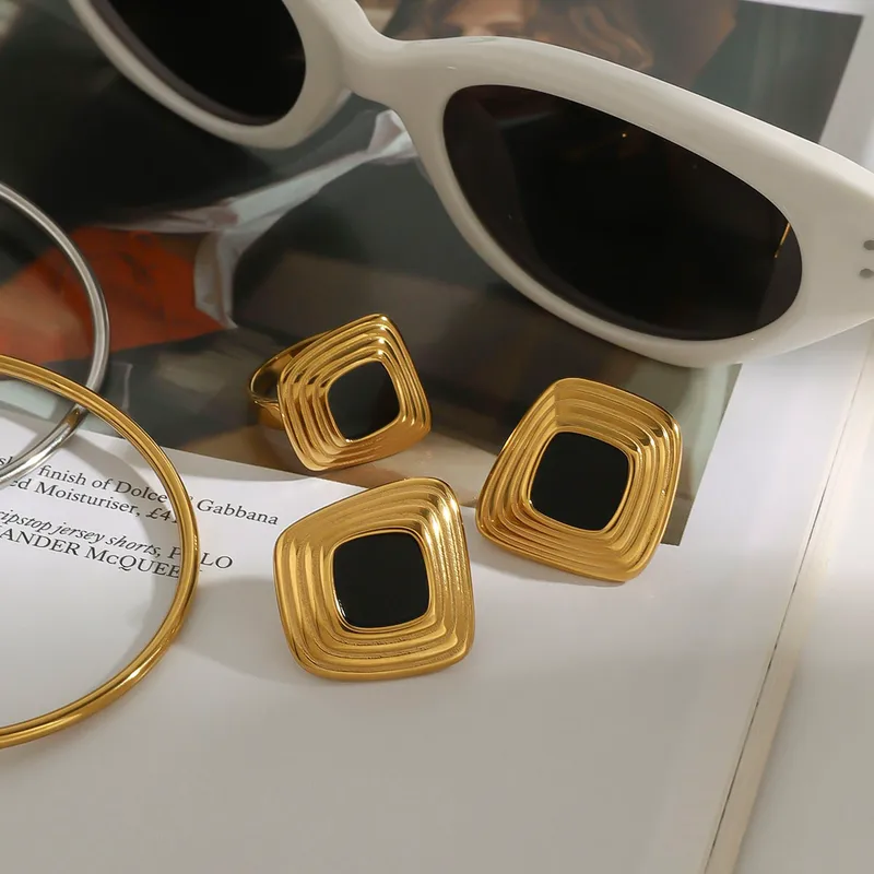Modern Style Geometric 304 Stainless Steel Women's Rings Earrings