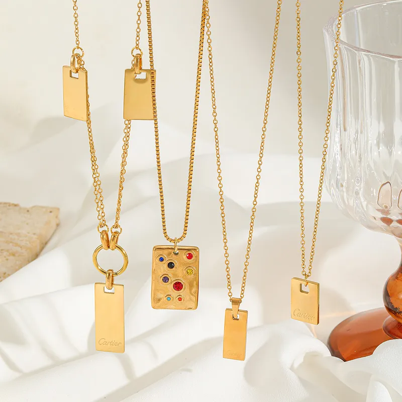 Casual Commute Geometric Rectangle 316 Stainless Steel  Plating Inlay Zircon 18K Gold Plated Women's Pendant Necklace