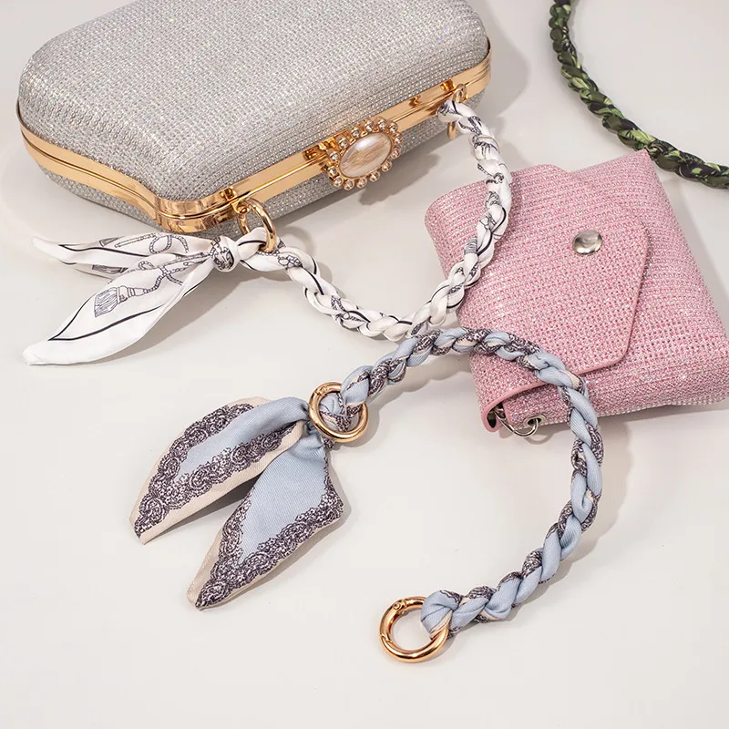 Silk Scarf Zinc Alloy Printing Stripe Bag Chain