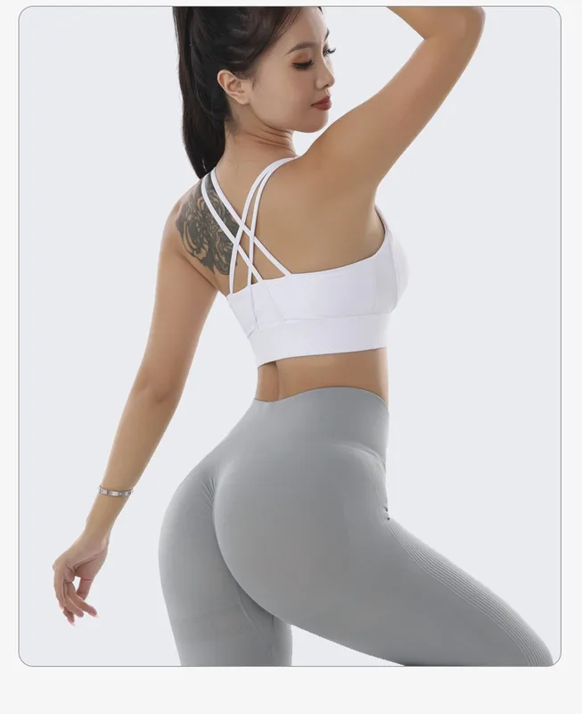 Sports Solid Color Chemical Fiber Blending Nylon U Neck Sports Bra Vest