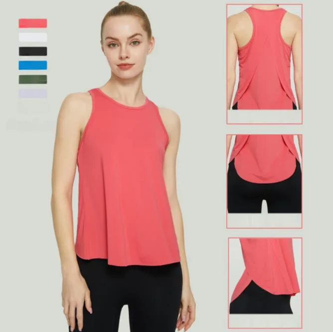 Basic Solid Color Polyester Round Neck Slit Active Tops Vest