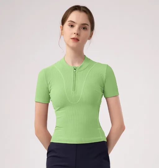 Casual Elegant Lady Solid Color Nylon Spandex Standing Collar Active Tops T-shirt