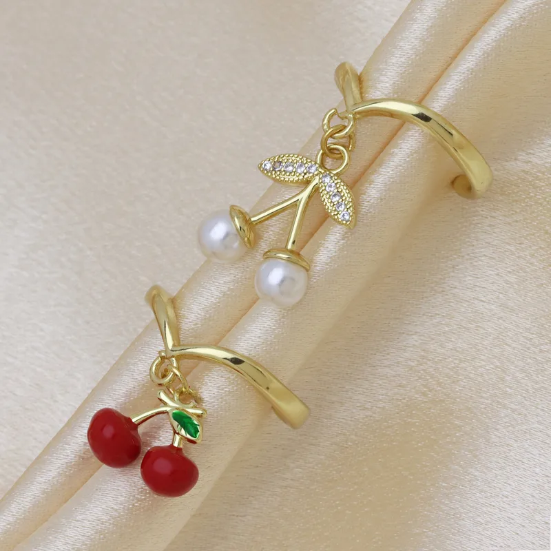 Cute Cherry Heart Shape Chili Copper Enamel Women's Multi Charms Necklace Open Rings
