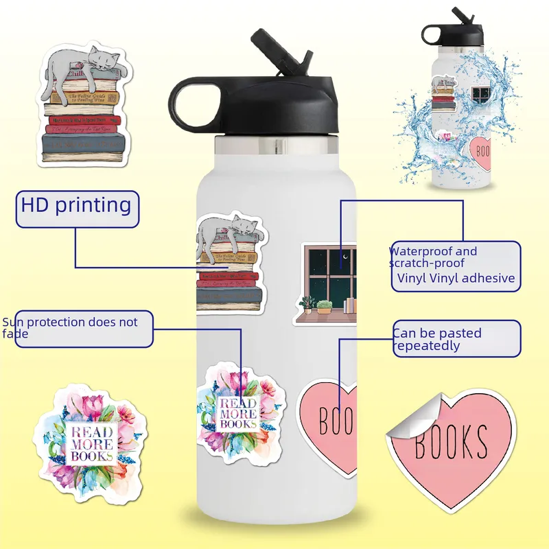 100 Sheets Reading Doodle Stickers For Scrapbooking Notebook Skateboard Water Cup Luggage Decoration