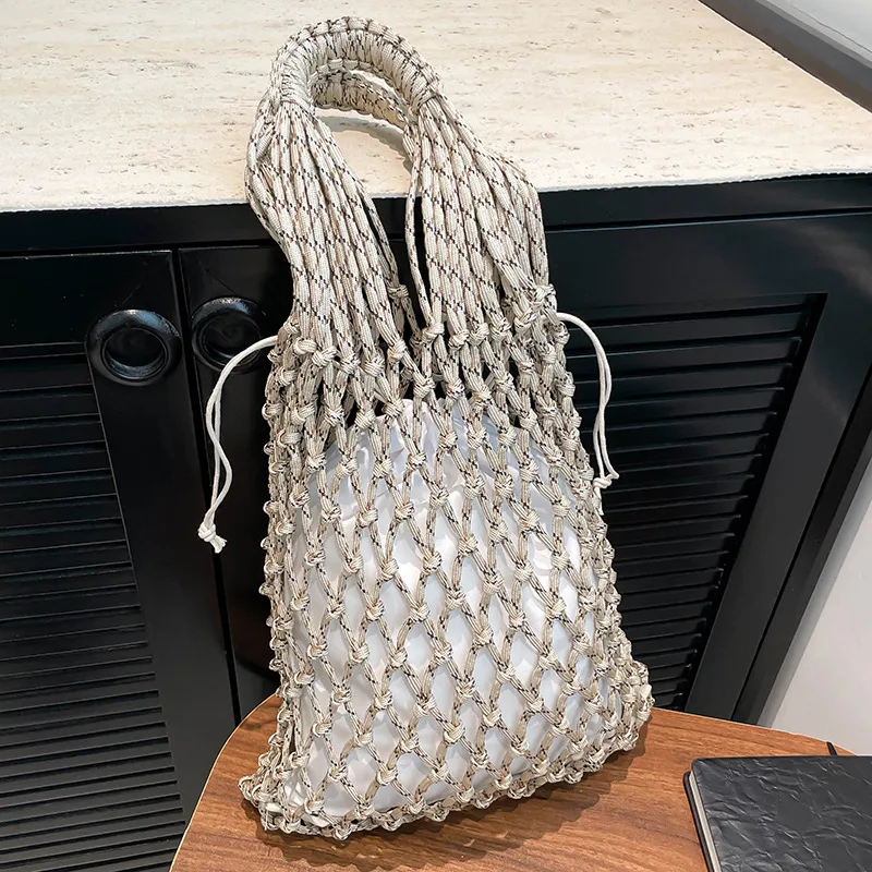 Women's Cotton Rope Solid Color Basic Weave Hollow Square String Straw Bag