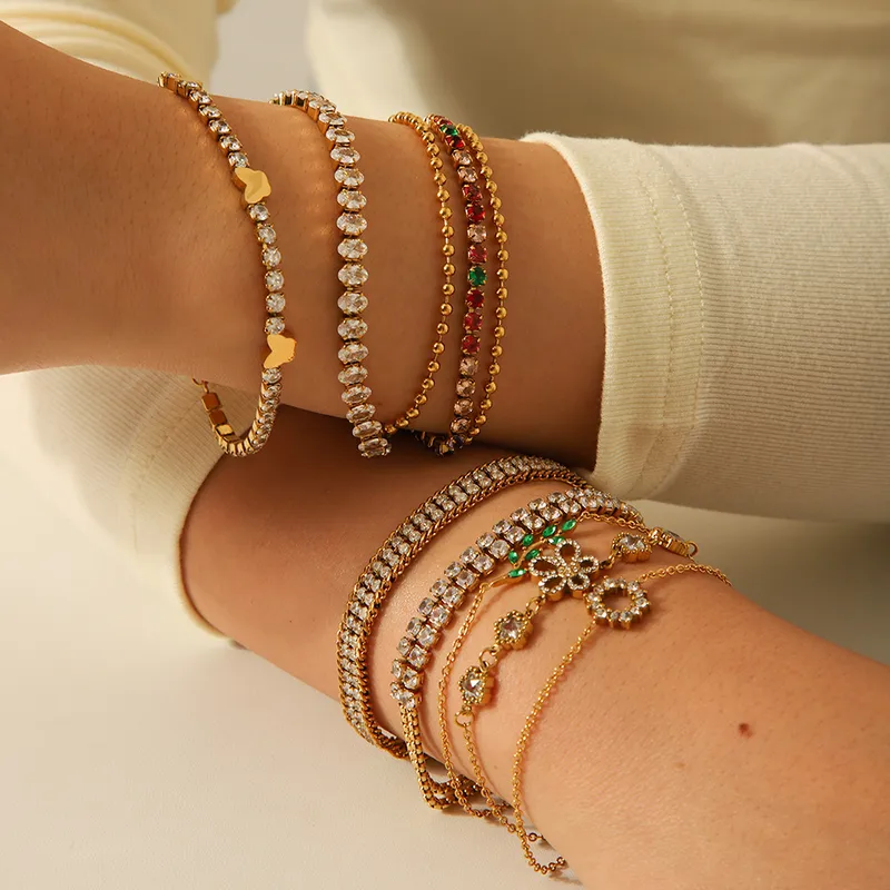 Elegant Modern Style Geometric 304 Stainless Steel Plating Zircon Women's Bracelets