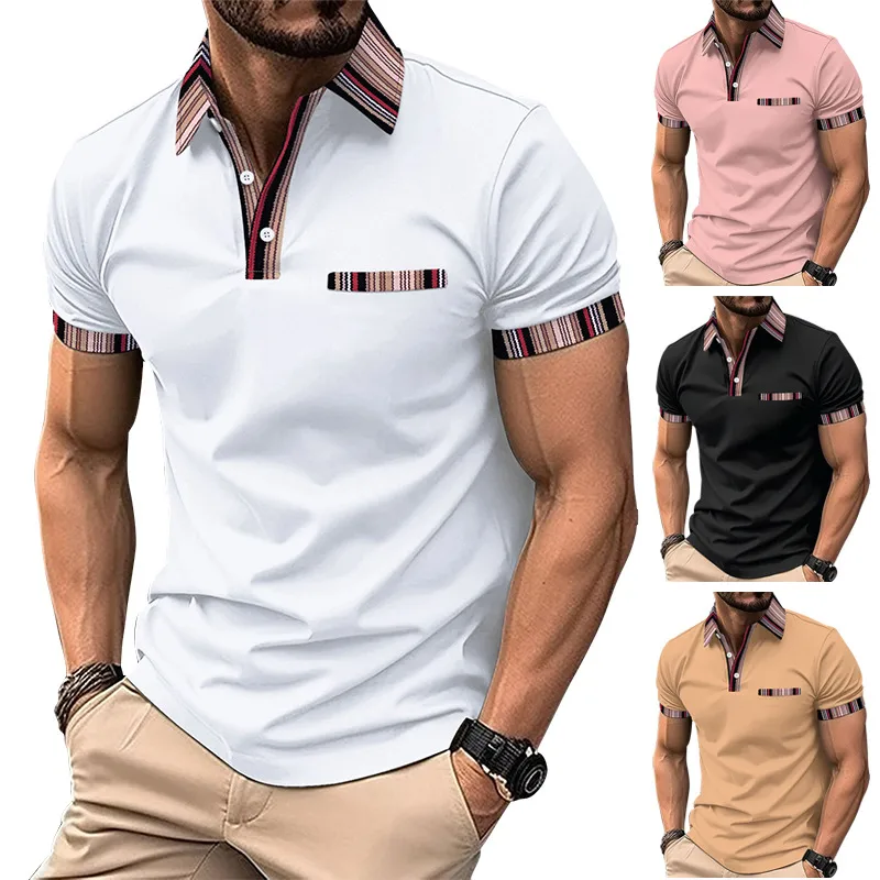 Men's  Short Sleeve Men's  Basic Public Contrast Collar
