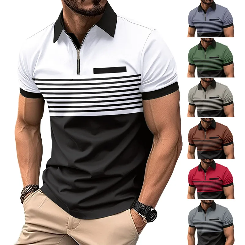 Men's  Short Sleeve Men's Polo Shirts Casual Stripe