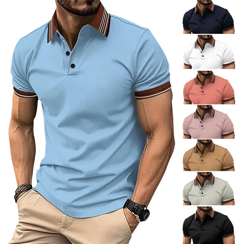 Men's Short Sleeve Men's Polo Shirts Casual Contrast Collar
