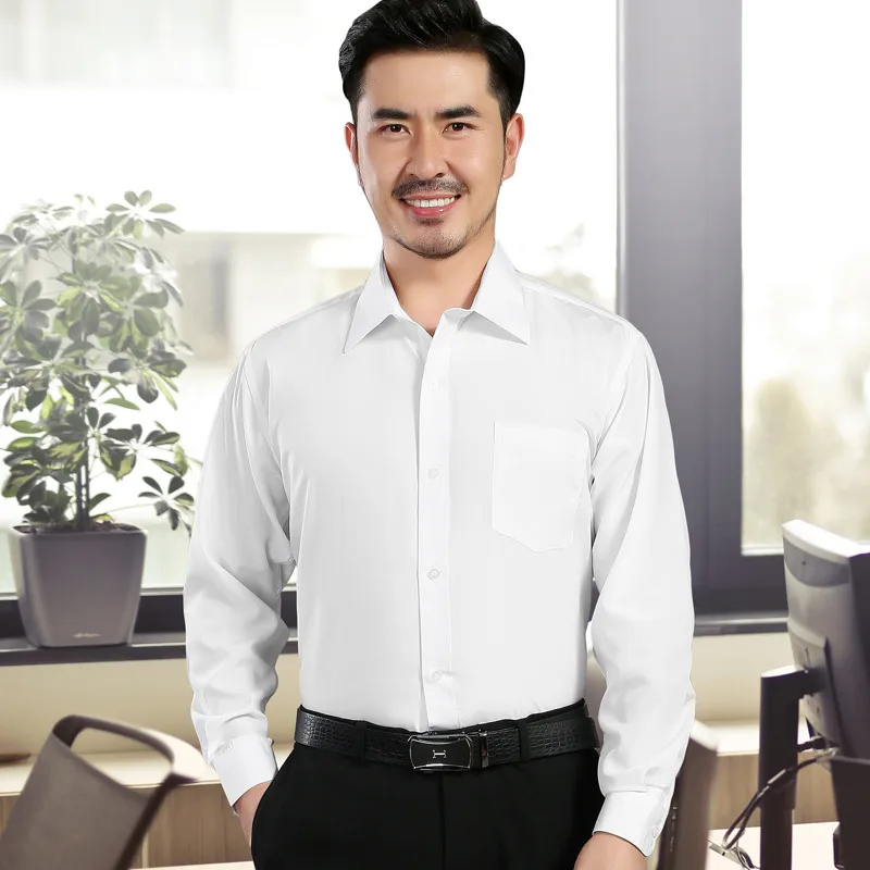 Spring Summer Men's Long Sleeve Shirt Loose Fit Korean Style Solid Color Open Front Casual Shirt For Mature Men