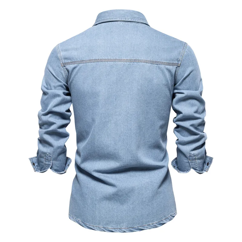 Men's Premium Washed Denim Shirt - Casual Cotton Long Sleeve Button-Up For Everyday Wear
