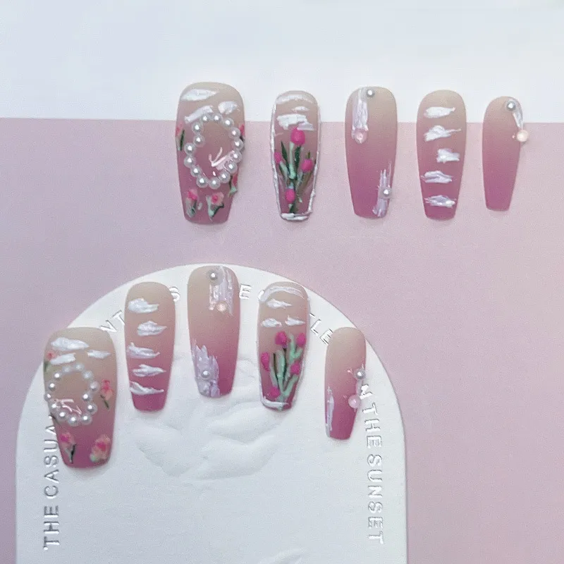 IG Style Sweet Clouds Flower ABS Press-on Nails