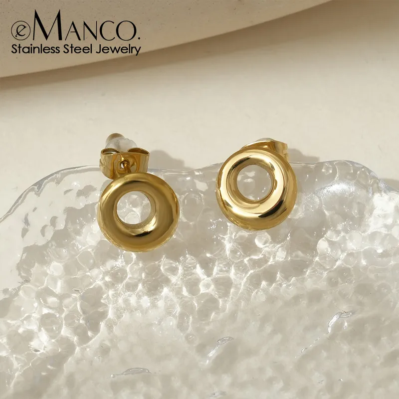 1 Pair Simple Style Round Plating 304 Stainless Steel 14K Gold Plated Ear Studs