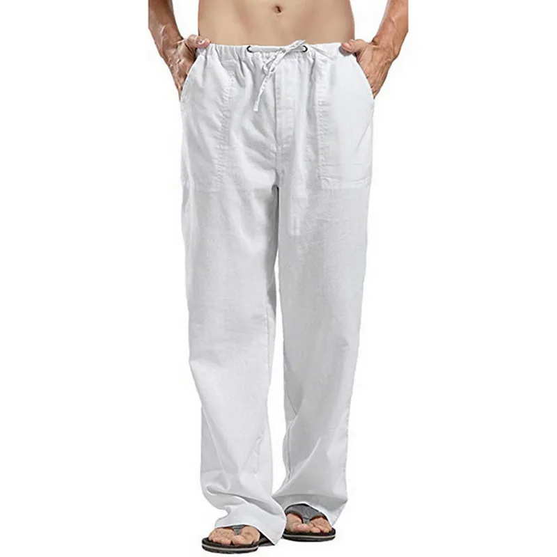 Men's Linen Cargo Pants Big & Tall Sizes With Multiple Pockets - Breathable Summer Trousers