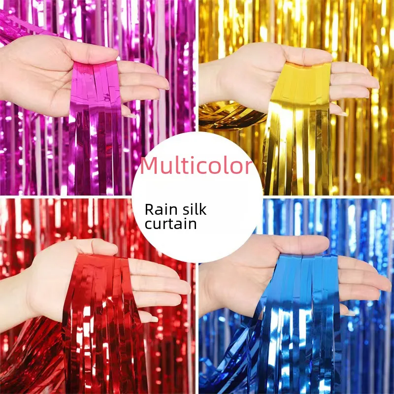 1*2m Rain Curtain Colorful Stripe Glittering Wedding Stage Background Decoration Tassel Door Curtain Laser Rain