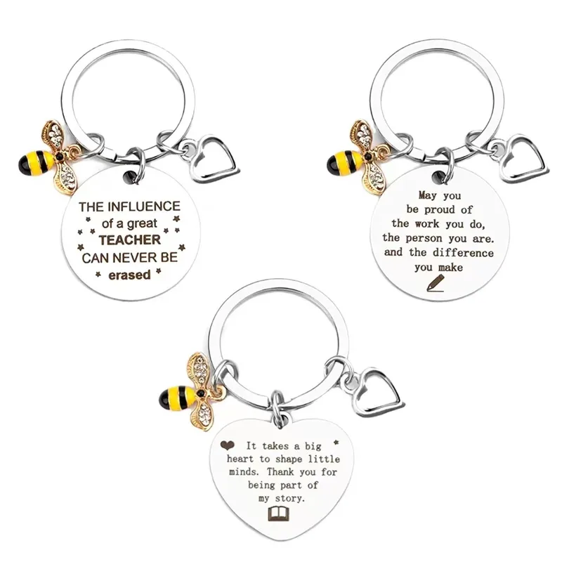 Modern Style Letter Heart Shape Bee 201 Stainless Steel Inlay Zircon Unisex Keychain