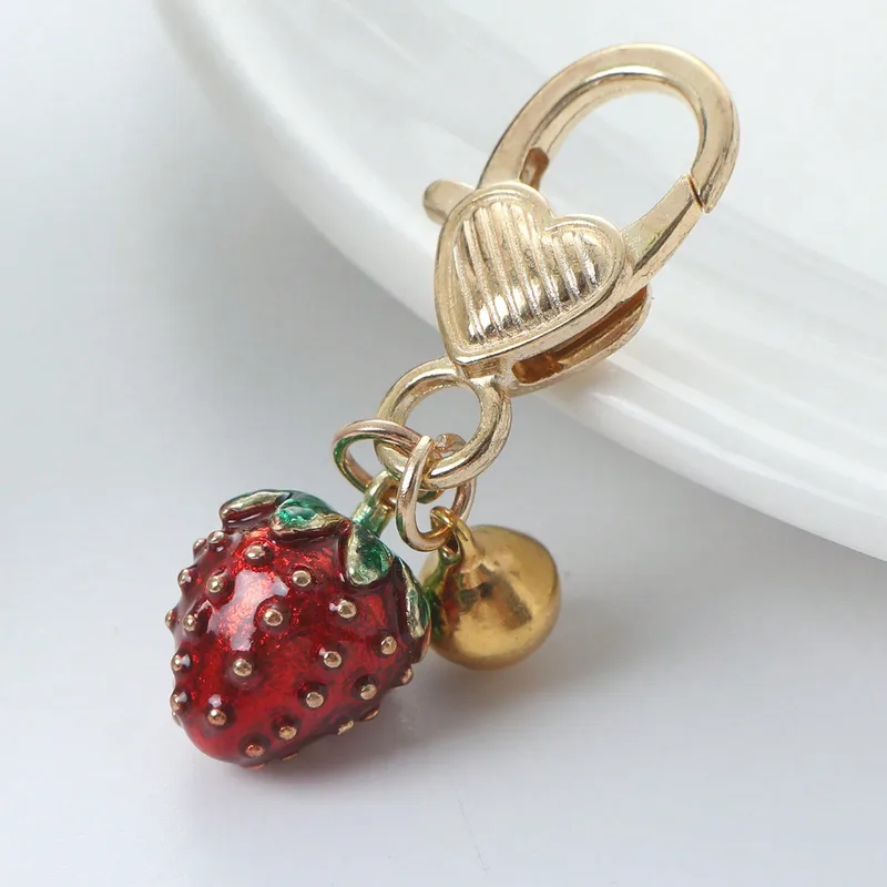 Cute Sweet Heart Shape Strawberry Bell Alloy Resin Women's Keychain