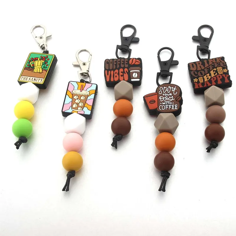 Modern Style Geometric Letter Silica Gel Beaded Unisex Bag Pendant Keychain