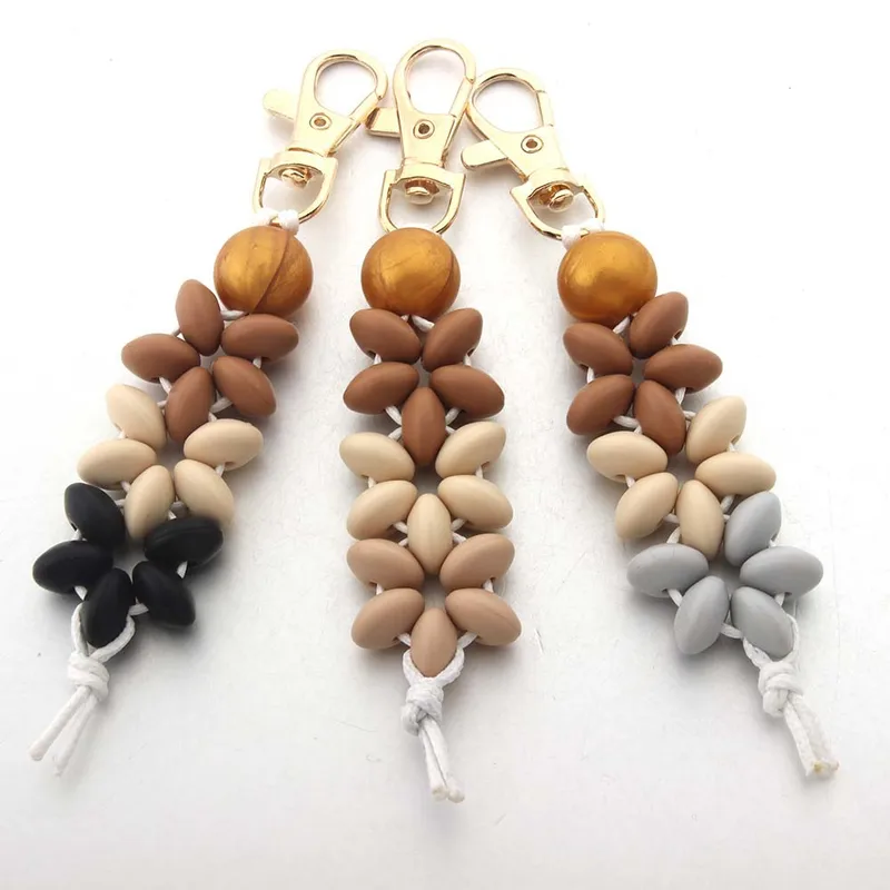 Modern Style Geometric Silica Gel Beaded Unisex Keychain