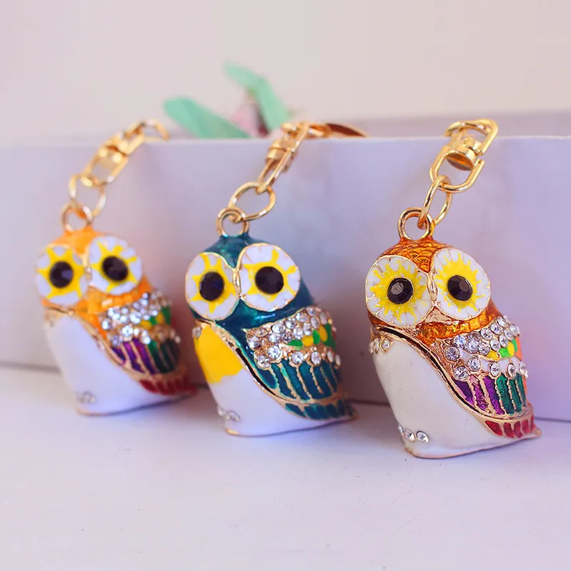 Cute Owl Zinc Alloy Enamel Plating Rhinestones Unisex Keychain