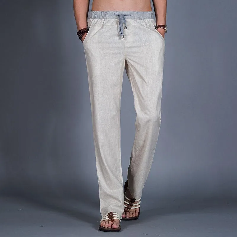 Men's Cupro Linen Wide - Leg Pants - Relaxed Fit Straight Cut Lightweight Breathable Elastic Waist Comfortable Linen TrousersMen's Breathable Cupro Linen Wide Leg Pants - Elastic Waist Relaxed Fit, Lightweight Straight Cut Trousers For Big & Tall