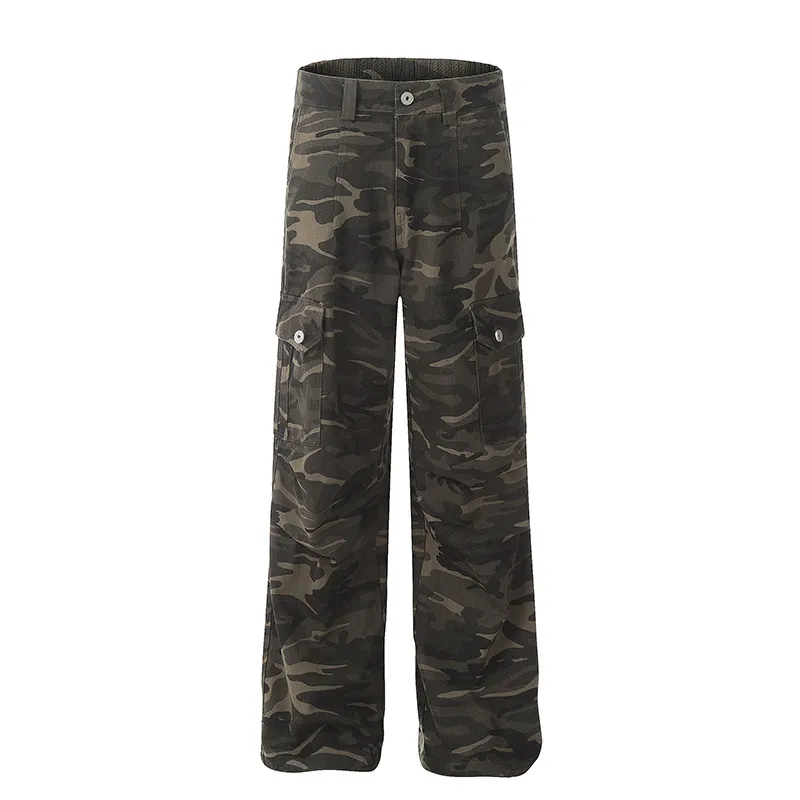 Retro American Camouflage Cargo Parachute Pants - Unisex Straight-Leg Loose Fit For Dance, Outdoor & Casual Streetwear Fashion