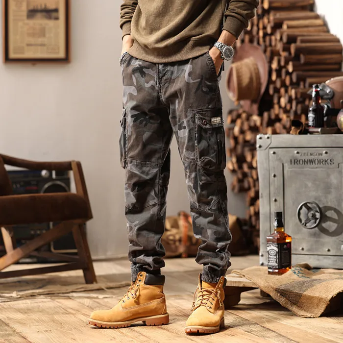 Men's Fall American Camouflage Retro Cargo Pants Loose Fit Straight Leg Casual Tapered Ankle Streetwear Urban Style