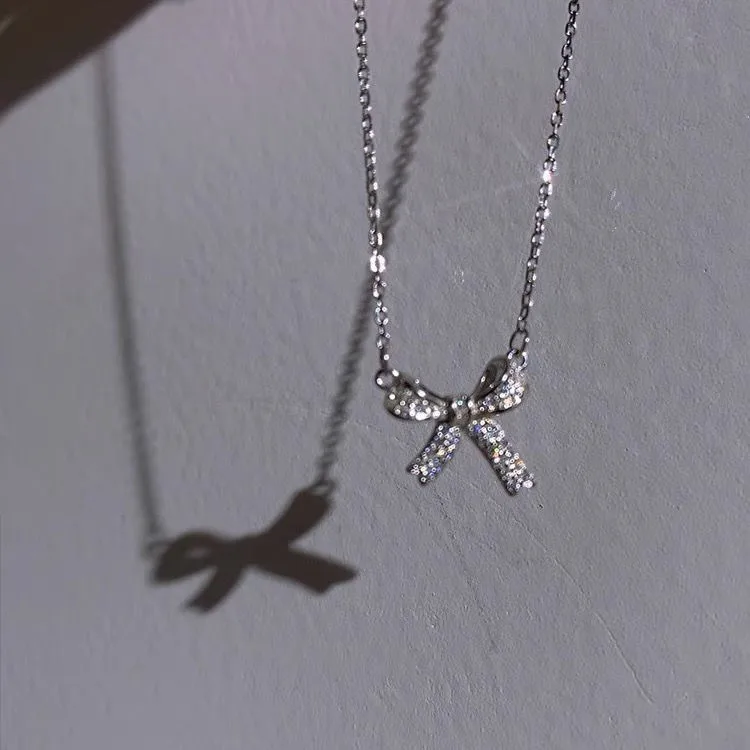 Simple Style Bow Knot Alloy Cable Chain Pendant Necklaces Wholesale