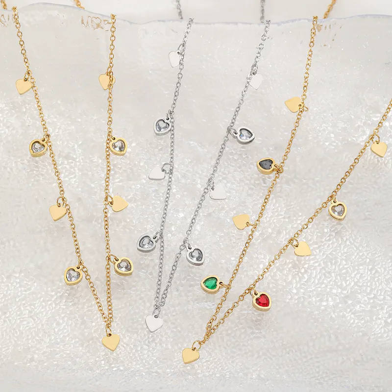 Elegant Cute Heart Shape 304 Stainless Steel Plating Inlay Zircon 18K Gold Plated Valentine'S Day Women's Multi Charms Necklace