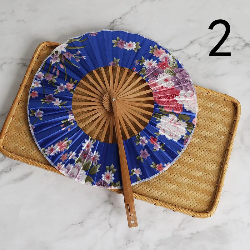 Chinoiserie Flower Bamboo Satin Cloth Fan Fans & Heating
