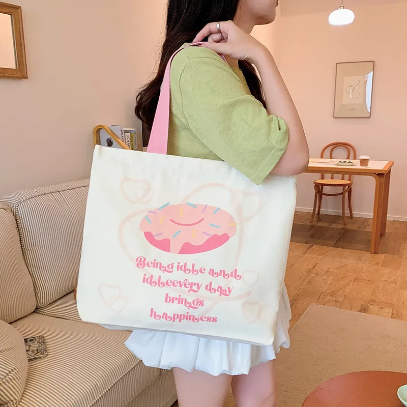 Women's Large Canvas Animal Letter Plant Cute Square Zipper Shopping Bags