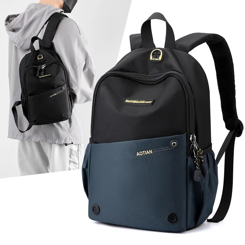 Men's Oxford Cloth Letter Basic Square Zipper Functional Backpack