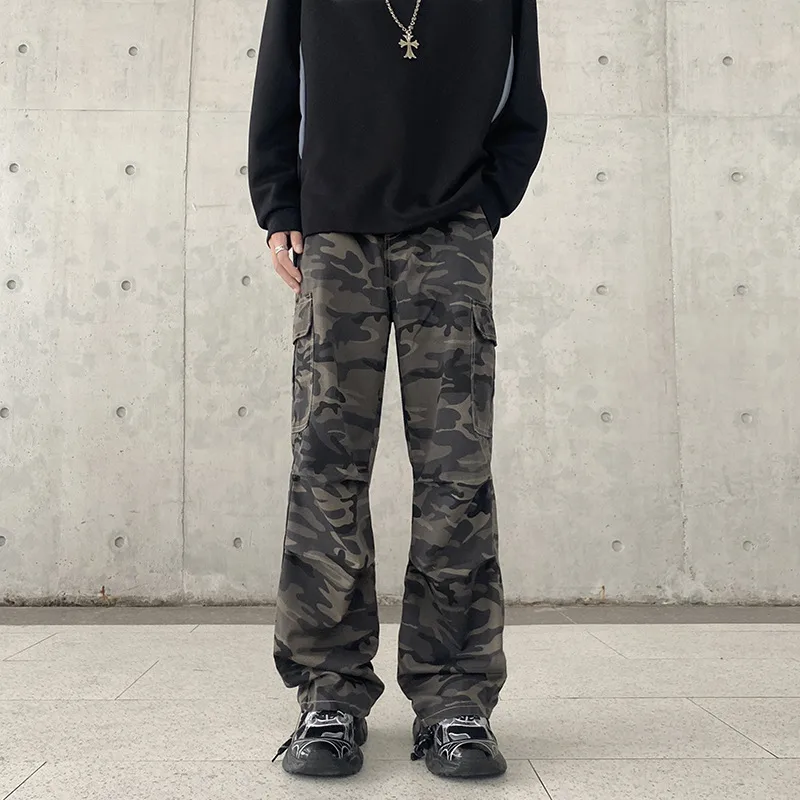 Men's Military Camo Cargo Pants Loose Straight Leg Streetwear Urban Fashion Versatile Styling Tactical Trousers