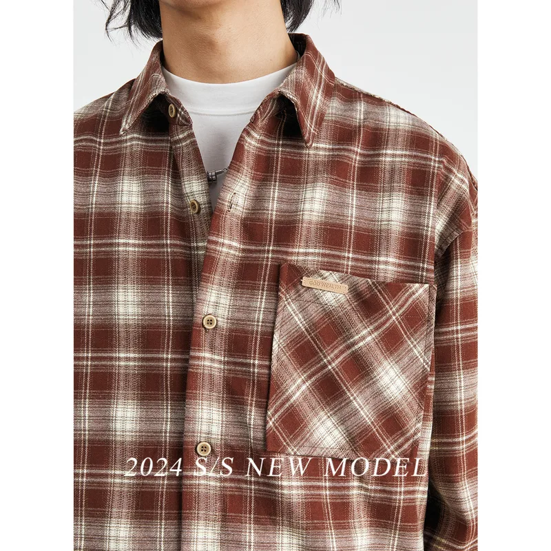 Men's Heavyweight Flannel Plaid Long Sleeve Shirt Jacket - Brushed Soft Finish, American Vintage Style Spring Casual Wear With Chest Pocket