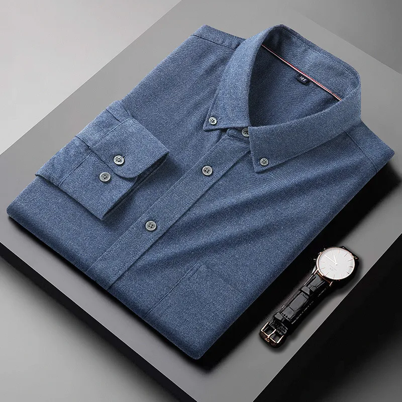 Men's Plus Size Long Sleeve Casual Shirt - Spring/Fall Brushed Cotton Oversized Fit Solid Color Loose Comfort