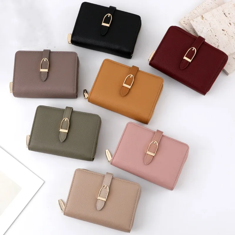 Women's Solid Color Pu Zipper Buckle
