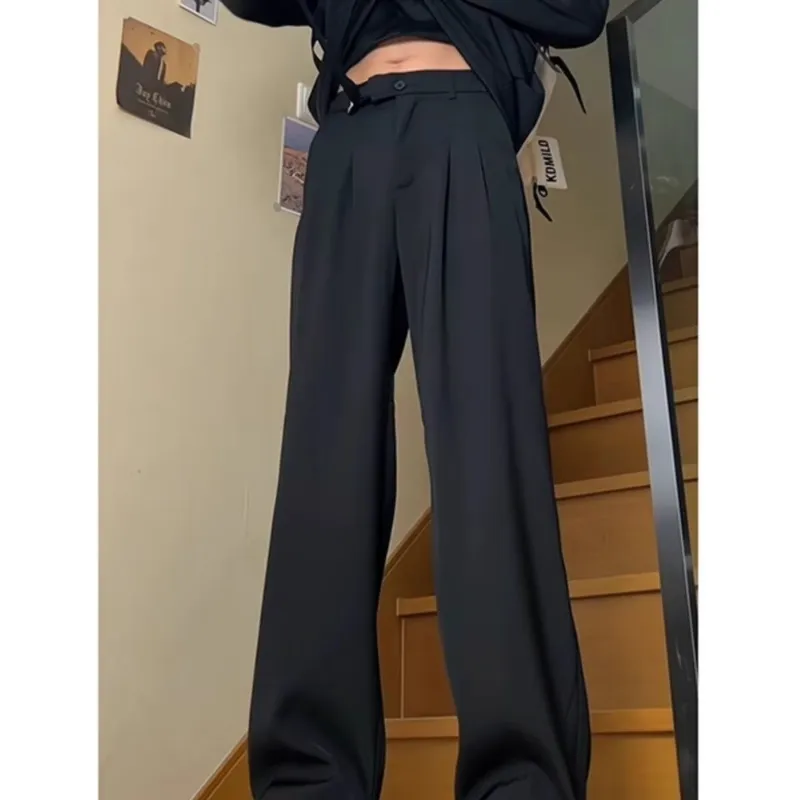 English Title: Japanese Style Men's Casual Suit Pants Wide - Leg Draped Trousers Relaxed Fit Spring Collection