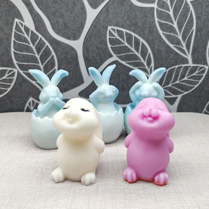 Easter Cute Rabbit Silica Gel Candle Mould 1 Piece