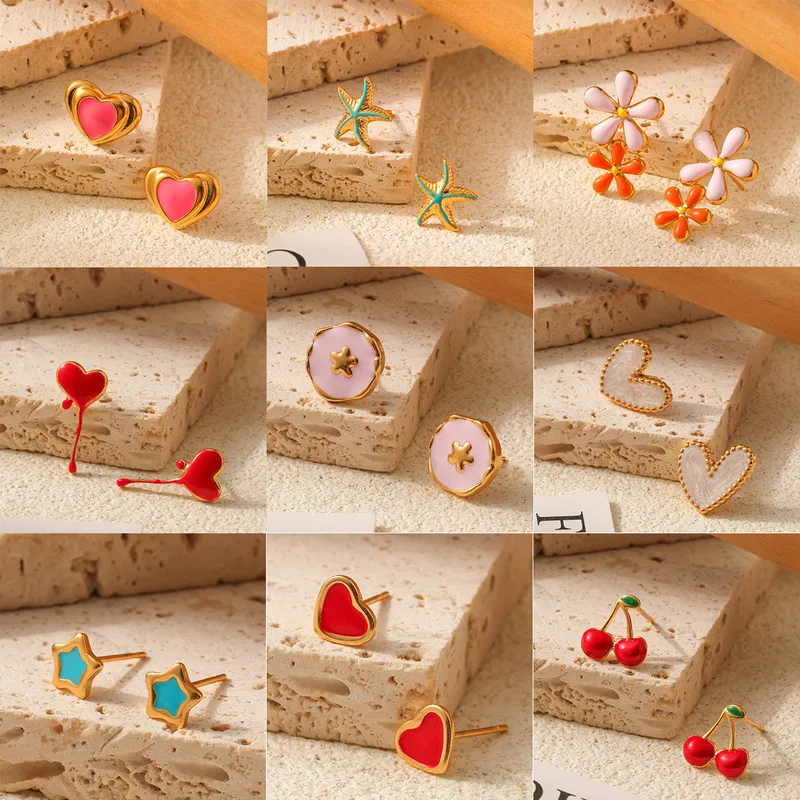 1 Pair Modern Style Heart Shape Enamel Plating 304 Stainless Steel Ear Studs