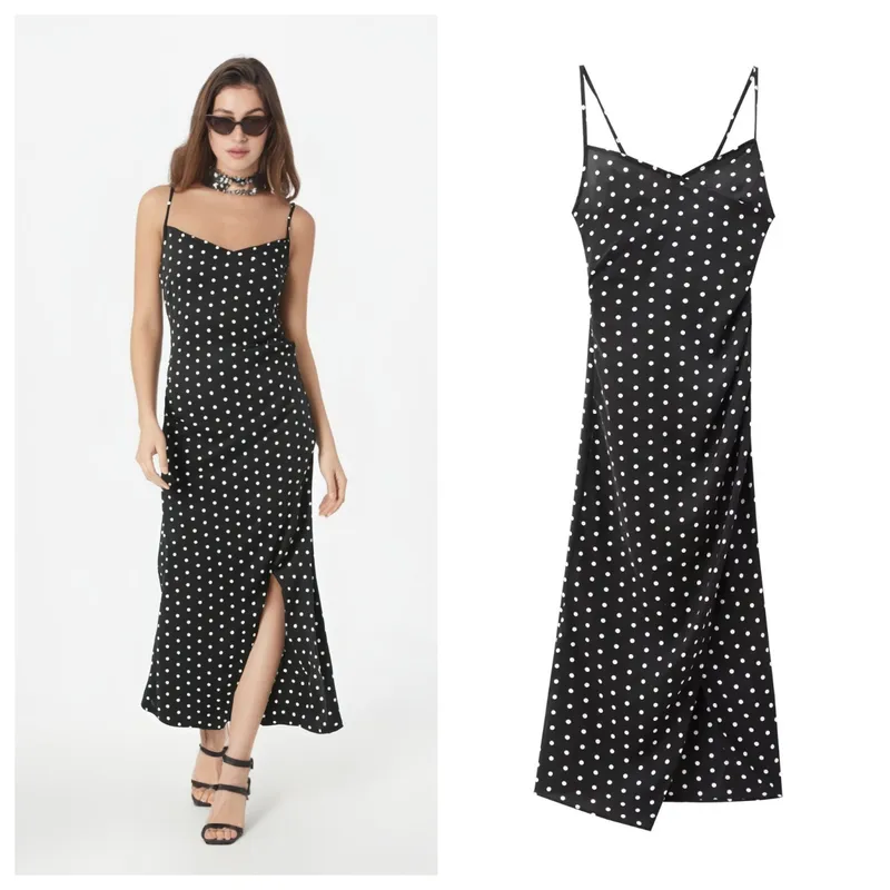 Women's Strap Dress Elegant Strap Sleeveless Round Dots Maxi Long Dress Holiday Banquet Selfie