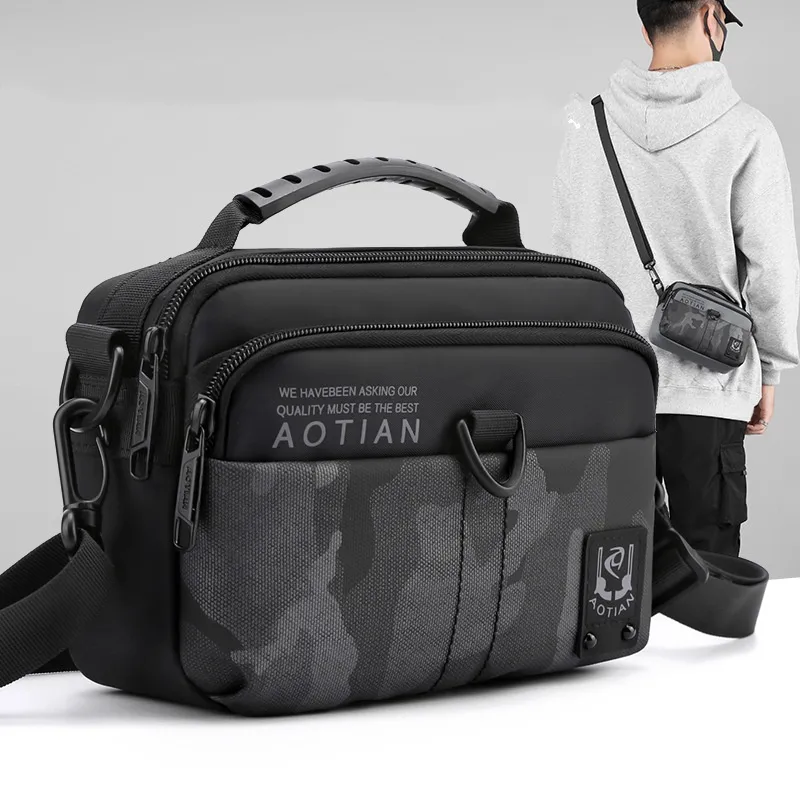 Men's Oxford Cloth Letter Color Block Basic Square Zipper Fanny Pack