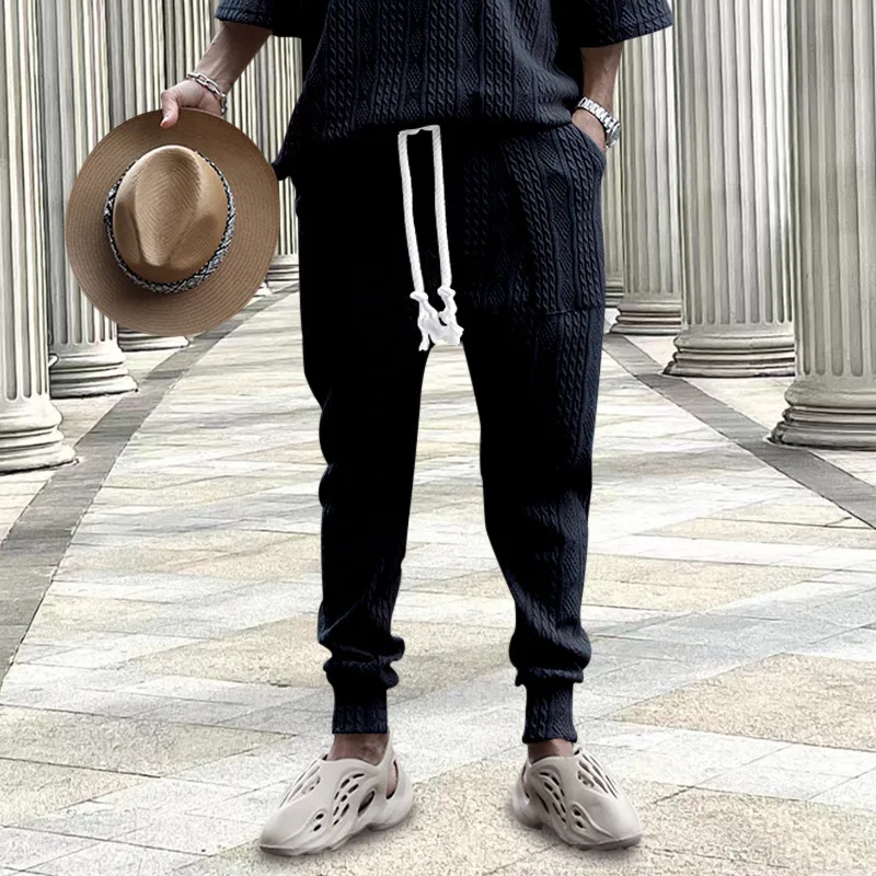 Autumn Winter Jacquard Pants - Hip Hop Casual Trousers With Drawstring, Oversize Men's Fashion