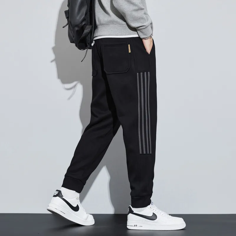 Men's Fleece - Lined Casual Joggers, Loose Fit Winter Sports Pants, Trendy Streetwear Sweatpants For Men