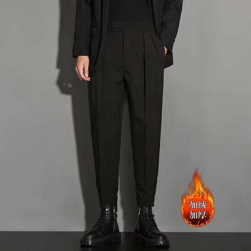 Men's Fleece - Lined Tapered Ankle Pants, Korean - Inspired Slim Fit Skinny Leg Casual Trouser For Versatile Office And Daily Wear
