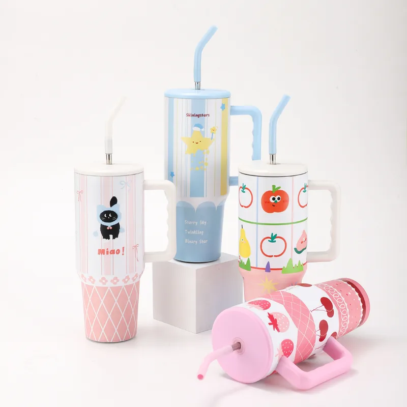Cute Letter Fruit Cat 201 Stainless Steel Ceramics Thermos Cup 1 Piece
