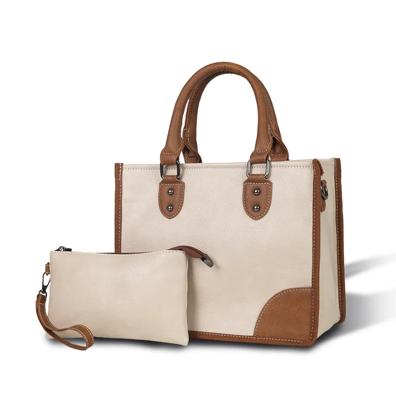 Women's Pu Leather Color Block Streetwear Sewing Thread Square Zipper Bag Sets