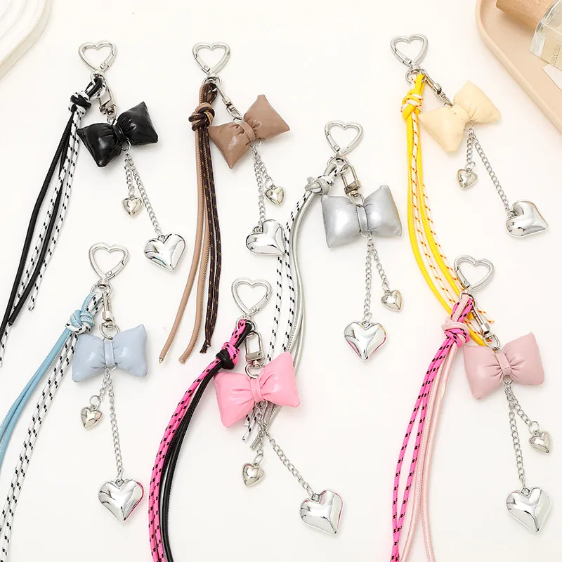 Pu Leather Heart Shape Bow Knot Bag Charms