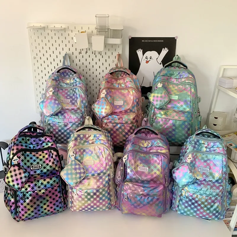 Plaid Casual School School Backpack