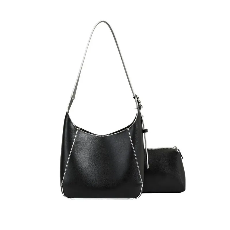 Women's Pu Leather Solid Color Streetwear Sewing Thread Bucket Open Bag Sets Tote Bag